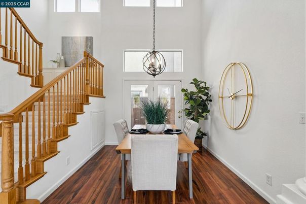 Dining room, Interior, Pendant Lights, Wood Texture Flooring