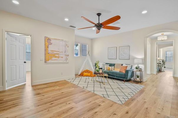 Interior, Living room, Recessed Lighting, Wood Texture Flooring
