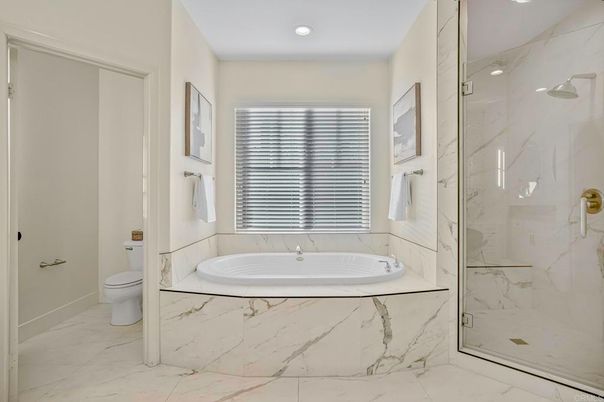 Bathroom, Glass Shower, Interior, Marble, Marble Walls, Recessed Lighting