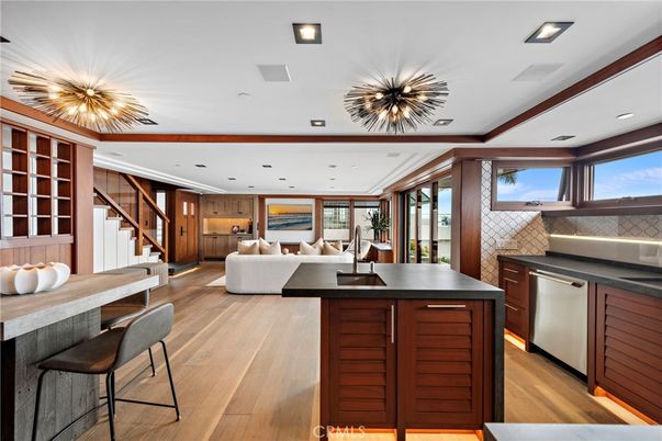Interior, Kitchen, Living room, Recessed Lighting, Wood Texture Flooring