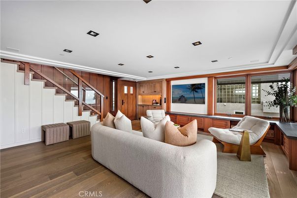 Interior, Living room, Recessed Lighting, Wood Texture Flooring, Wooden Walls