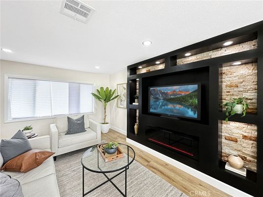 Interior, Living room, Recessed Lighting, Wood Texture Flooring