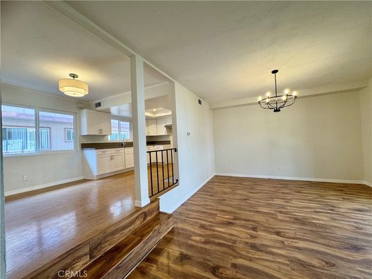 Chandelier, Empty room, Interior, Kitchen, Wood Texture Flooring