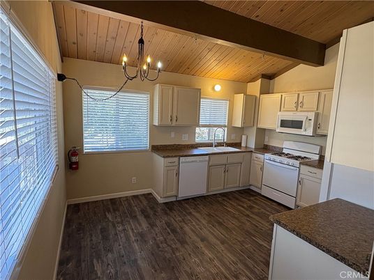 Chandelier, Interior, Kitchen, Pendant Lights, Wooden Beams, Wooden Ceilings, Wood Texture Flooring
