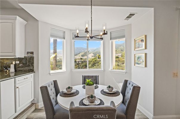 Dining room, Interior, Pendant Lights, Wood Texture Flooring