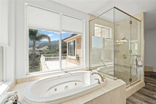 Bathroom, Glass Shower, Interior, Wood Texture Flooring