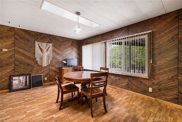 Dining room, Interior, Pendant Lights, Wood Texture Flooring, Wooden Walls