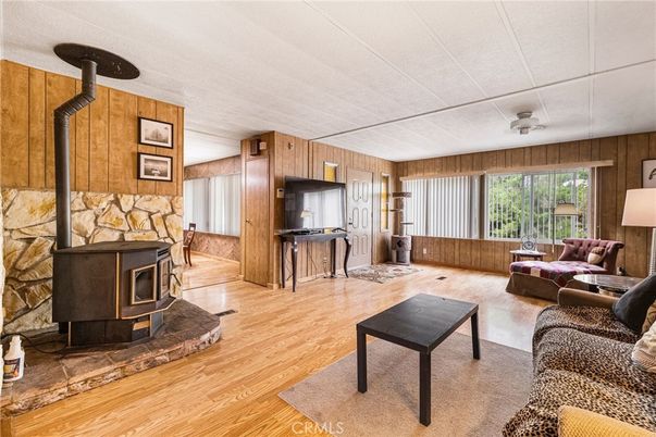 Fireplace, Interior, Living room, Stone Walls, Wood Texture Flooring, Wooden Walls