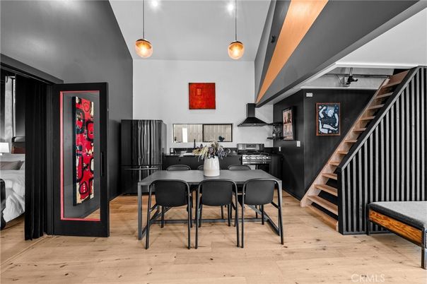 Dining room, Interior, Kitchen, Pendant Lights, Wood Texture Flooring
