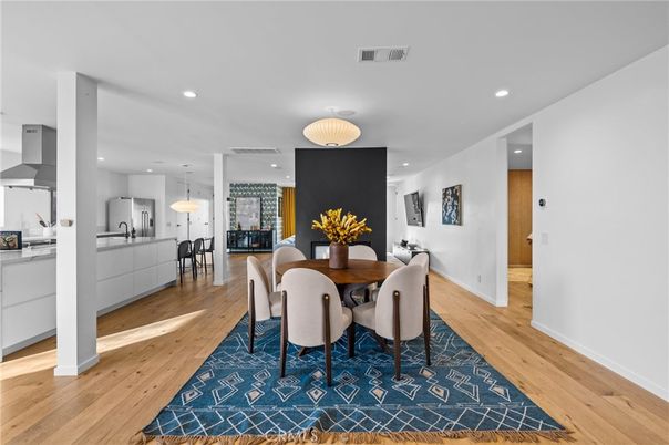 Dining room, Interior, Kitchen, Recessed Lighting, Wood Texture Flooring