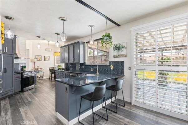 Interior, Kitchen, Pendant Lights, Stainless Steel Appliances, Wood Texture Flooring