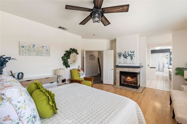Bedroom, Fireplace, Interior, Wood Texture Flooring