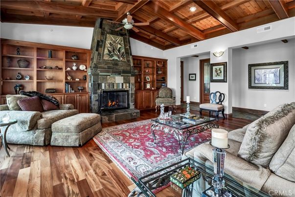 Fireplace, Interior, Living room, Recessed Lighting, Wooden Beams, Wooden Ceilings, Wood Texture Flooring