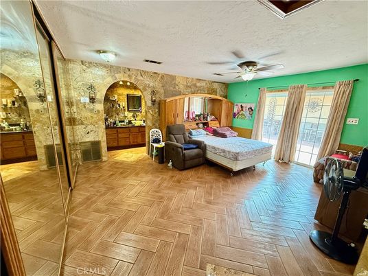 Bedroom, Interior, Stone Walls, Wood Texture Flooring