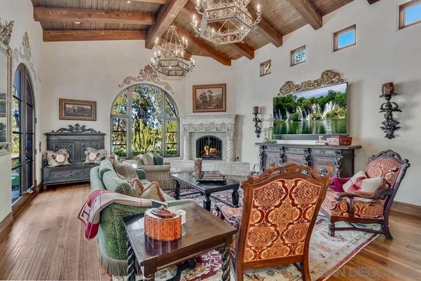 Chandelier, Fireplace, Interior, Living room, Wooden Beams, Wooden Ceilings, Wood Texture Flooring