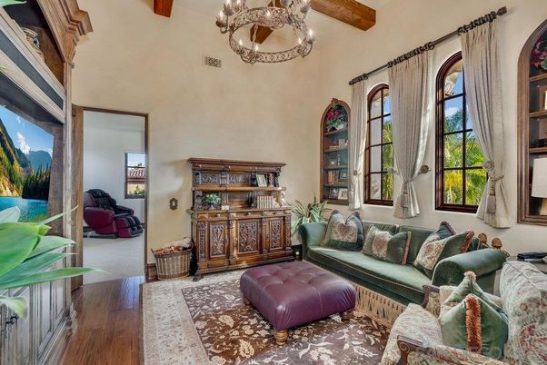 Chandelier, Interior, Living room, Wooden Beams, Wood Texture Flooring