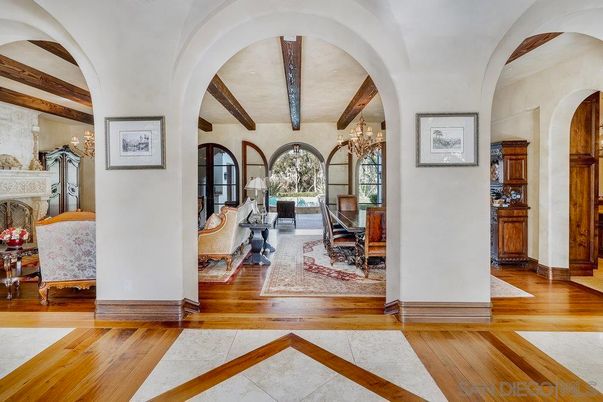 Chandelier, Fireplace, Interior, Wooden Beams, Wood Texture Flooring