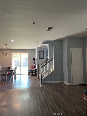 Dining room, Interior, Pendant Lights, Recessed Lighting, Wood Texture Flooring