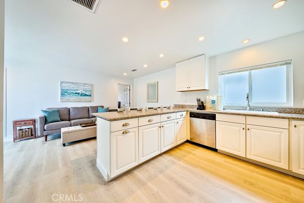 Interior, Kitchen, Living room, Recessed Lighting, Stainless Steel Appliances, Wood Texture Flooring