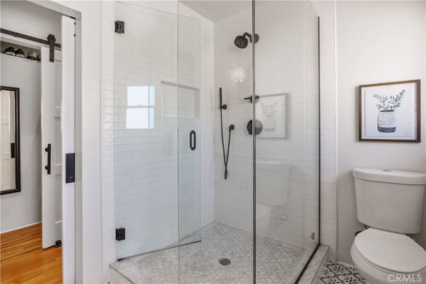 Bathroom, Glass Shower, Interior, Wood Texture Flooring