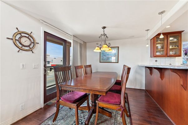 Dining room, Interior, Pendant Lights, Recessed Lighting, Wood Texture Flooring