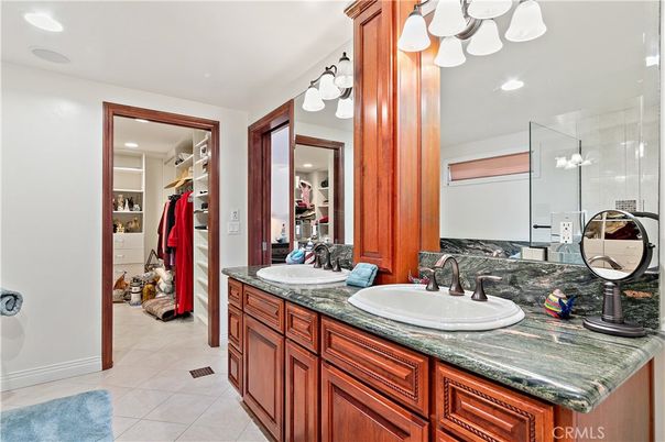 Bathroom, Dual Sink Vanities, Glass Shower, Interior, Recessed Lighting, Walk-in Closets