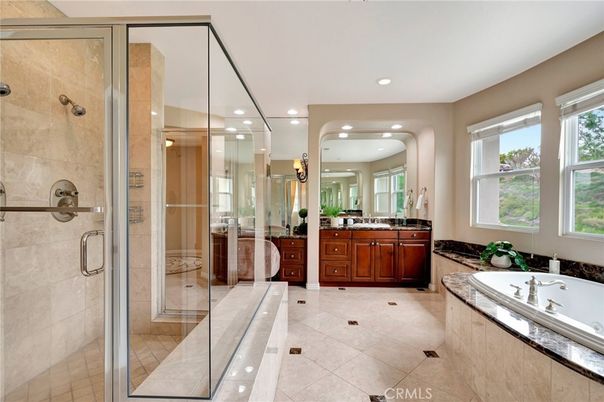 Bathroom, Dual Sink Vanities, Glass Shower, Interior, Recessed Lighting