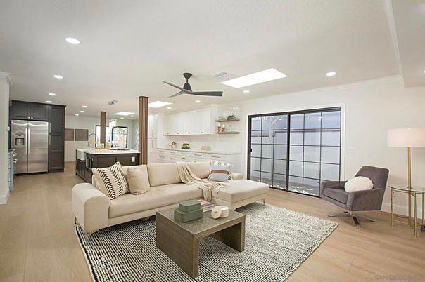 Interior, Kitchen, Living room, Recessed Lighting, Stainless Steel Appliances, Wood Texture Flooring