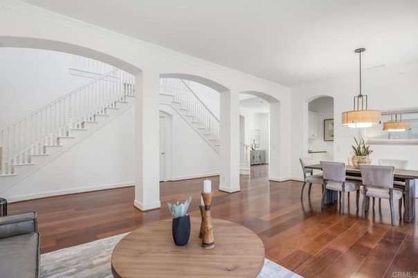 Dining room, Interior, Pendant Lights, Wood Texture Flooring