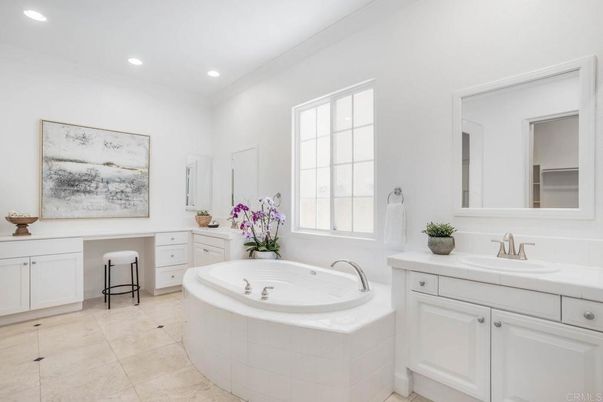 Bathroom, Dual Sink Vanities, Interior, Recessed Lighting, Tile Countertops