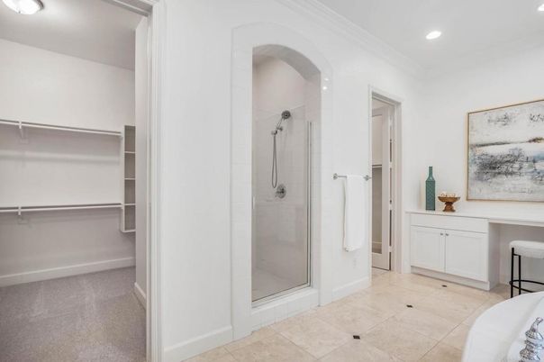 Bathroom, Glass Shower, Interior, Recessed Lighting, Walk-in Closets