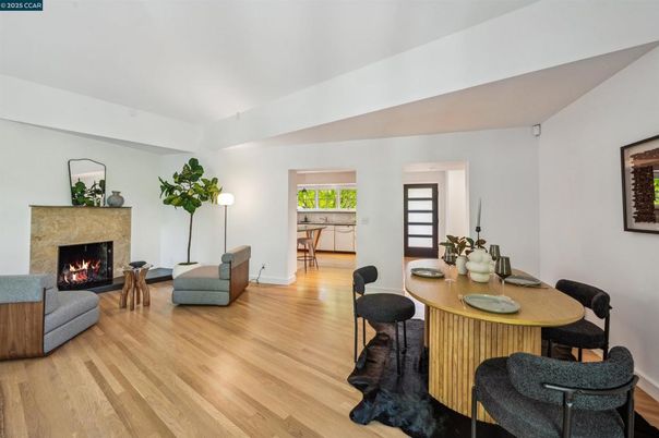 Dining room, Fireplace, Interior, Living room, Wood Texture Flooring