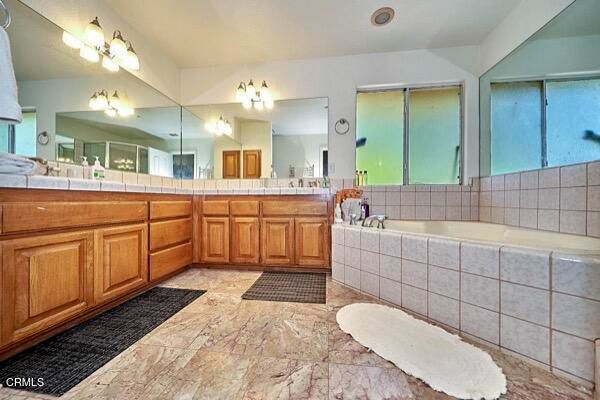Bathroom, Dual Sink Vanities, Interior, Recessed Lighting, Tile Countertops