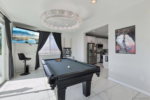 Billiard Table, Game Room, Interior, Kitchen, Marble, Pendant Lights, Recessed Lighting