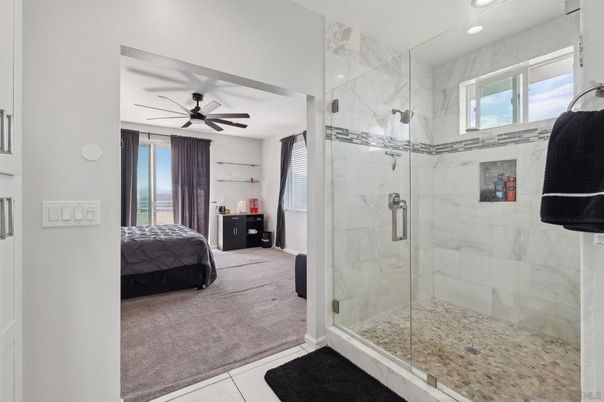 Bathroom, Bedroom, Glass Shower, Interior, Marble Walls, Recessed Lighting