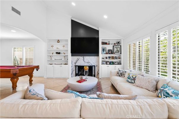 Billiard Table, Fireplace, Game Room, Interior, Living room, Recessed Lighting