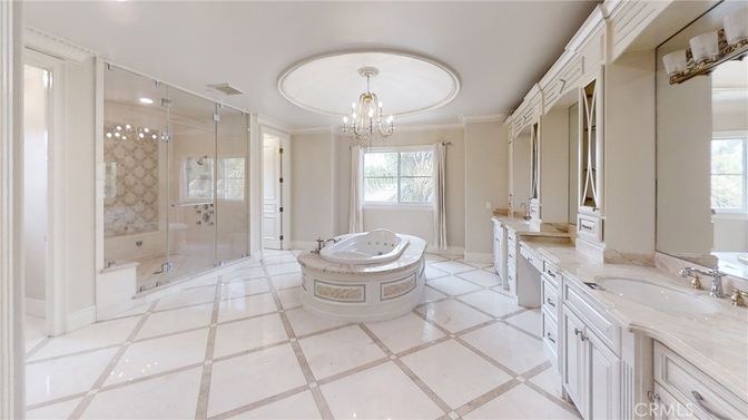 Bathroom, Chandelier, Glass Shower, Interior