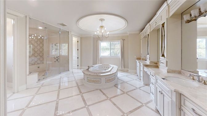 Bathroom, Chandelier, Glass Shower, Interior