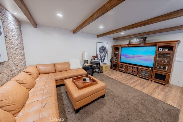 Interior, Living room, Recessed Lighting, Wooden Beams, Wood Texture Flooring