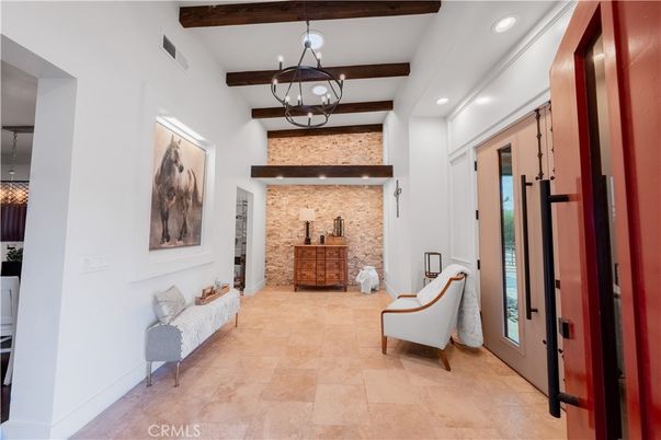 Interior, Pendant Lights, Recessed Lighting, Stone Walls, Wooden Beams