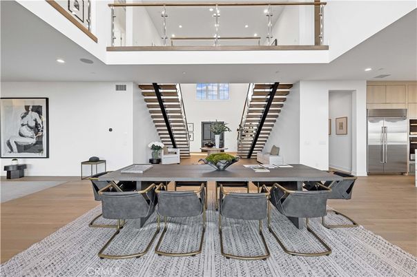Dining room, Interior, Kitchen, Recessed Lighting, Stainless Steel Appliances, Wood Texture Flooring