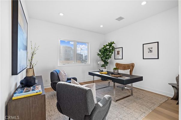 Home Office, Interior, Recessed Lighting, Wood Texture Flooring