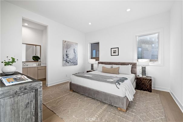 Bedroom, Interior, Recessed Lighting, Wood Texture Flooring