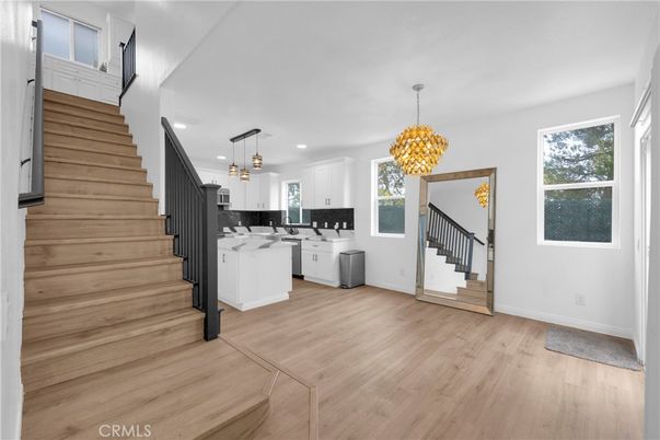 Chandelier, Interior, Kitchen, Pendant Lights, Recessed Lighting, Wood Texture Flooring