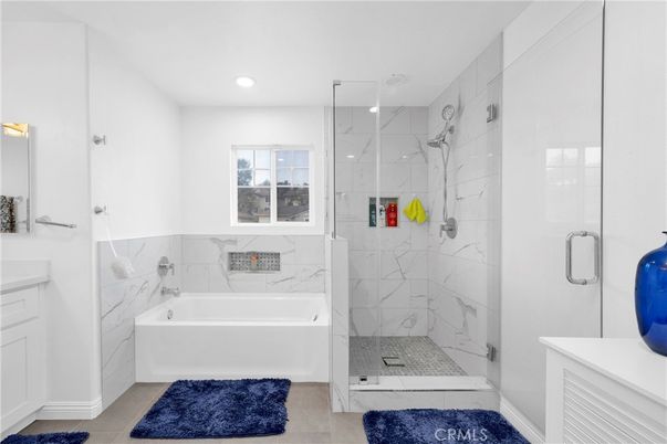 Bathroom, Glass Shower, Interior, Marble Walls, Recessed Lighting