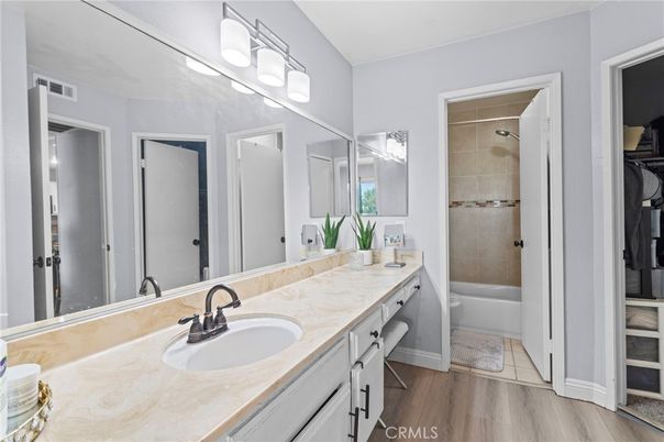 Bathroom, Dual Sink Vanities, Interior, Wood Texture Flooring
