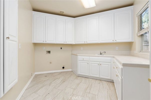 Interior, Kitchen, Tile Countertops, Wood Texture Flooring