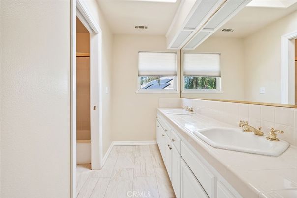 Bathroom, Dual Sink Vanities, Interior, Marble, Tile Countertops
