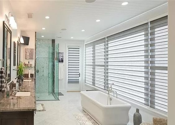 Bathroom, Free Standing Baths, Glass Shower, Interior, Recessed Lighting
