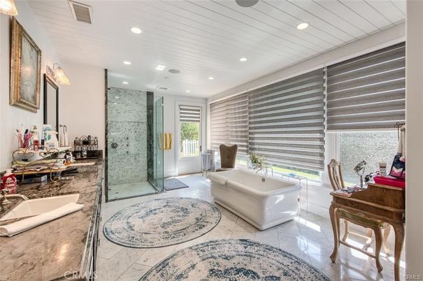 Bathroom, Free Standing Baths, Glass Shower, Interior, Recessed Lighting